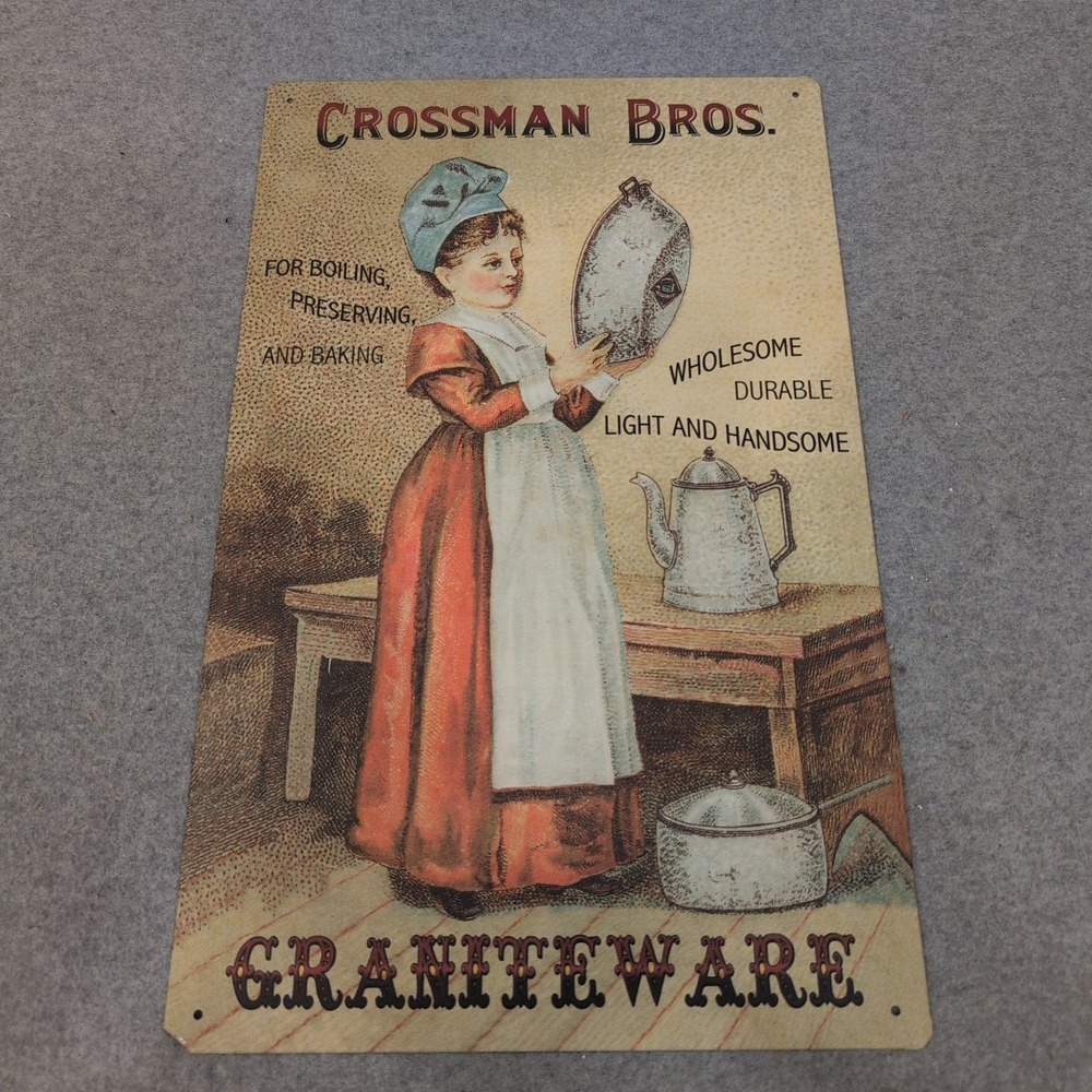 Crossman Bros Graniteware Vintage Style Metal Tin Sign Kitchen Wall Decor Art - Picture 1 of 3